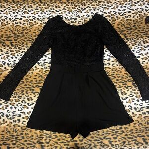 Three Hearts Black Lace Long Sleeve Romper